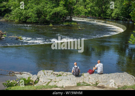 Pays de Galles, Denbighshire, Llangollen, Horseshoe Falls Banque D'Images