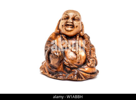 Netsuke Netsuke en bois asiatique Figure isolé sur fond blanc Banque D'Images