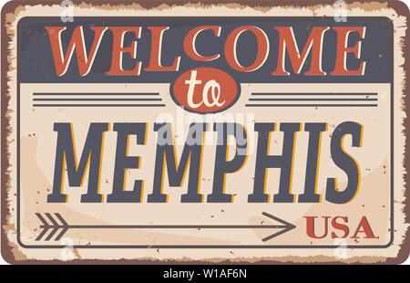 Bienvenue à Memphis vintage métal rouillé signe sur un fond blanc, vector illustration Illustration de Vecteur
