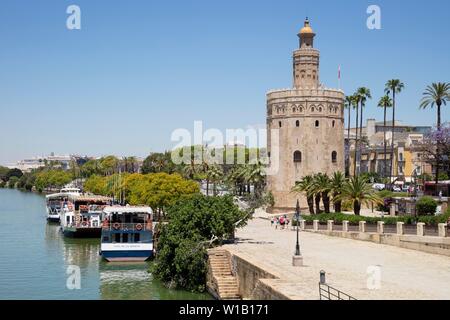 Tour d'or, Torre del Oro sur le fleuve Guadalquivir, Séville, Andalousie, Espagne Banque D'Images