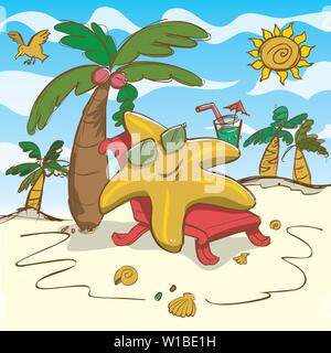 Cartoon Vector illustration étoile de détente sur la plage. Illustration de Vecteur