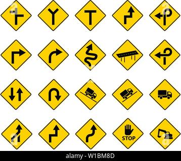 Ensemble de panneau de circulation sur le panneau jaune, vector art design Illustration de Vecteur