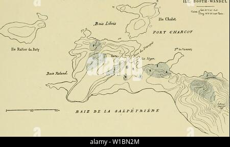 Image d'archive à partir de la page 432 de la deuxième expédition antarctique francaise (1908-1910). Moi expÃdition¨DeuxiÃ antarctique francaise (1908-1910) . deuximeexpdin1914fran Année : 1914 OISEAUX ANTARCTIQUES. 175 du cÃ'tÃ ne la baie, en contre-bas, |)lnsieurs milliers de Papous (B)- voi sinent avec de nombreux Cormorans (E). Sur les Ã®lots, il y a des nids de Larus et de Megaleslris. PrÃ¨s de l'ilot de Casablanca, se trouve une autre colonie de Papous, et dans le voisinage des nids de Megalestris (I). Enfin deux colonies de sternes (F) sont Ãtablies sur l'Ã®le donner. 4. Ile Booth-'Wandel : Environs de Banque D'Images