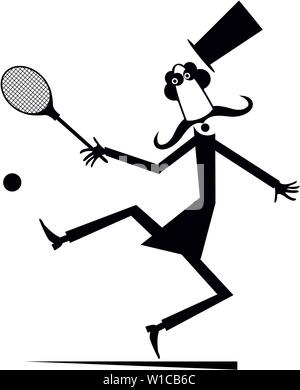 Monsieur joue au tennis illustration isolé. Dans l'homme moustache top hat joue au tennis Illustration de Vecteur