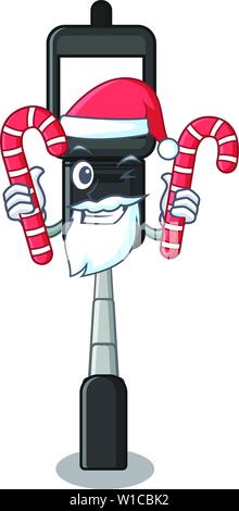 Santa avec candy à téléphone portable au-dessus de table de dessin animé Illustration de Vecteur