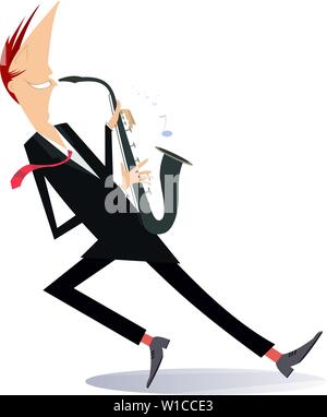 Illustration isolé du saxophoniste. Le saxophoniste joue de la musique avec inspiration isolated on white illustration Illustration de Vecteur