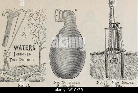 Image d'archive à partir de la page 68 du catalogue descriptif de légumes, de fleurs,. Catalogue descriptif de légumes, de fleurs, et des semences de ferme : bulbes, racines, plantes, outils . descriptivecatal1894weeb Année : 1894 WEEBER DON. Outils de jardin et d'autres conditions nécessaires. 65 Outils de jardin indispensables et continué, JG;SC0LLAY'5 BULE n° 26. Arrosage des plantes. N° 27. Nouveau modèle de piège. Banque D'Images