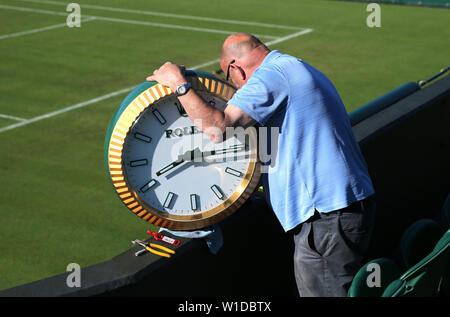 L'ENTRETIEN DE L'HORLOGE ROLEX COURT 2, le tournoi de Wimbledon 2019, 2019 Banque D'Images