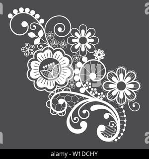 Conception unique vecteur dentelle, motif ornemental avec des roses, des fleurs et des vagues, motif dentelle détaillée Illustration de Vecteur