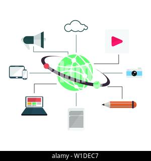 Les blogs, gestion de contenu en version plate. Articles et documents pour les médias processus de chargement Illustration de Vecteur