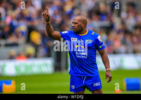 30 JUIN 2019 , l'Émeraude du stade Headingley, Angleterre ; Betfred Super League, Round 20, Leeds Rhinos vs Dragons Catalans ; Robert Lui de Leeds Rhinos en warm up Crédit : Craig Milner/News Images Banque D'Images