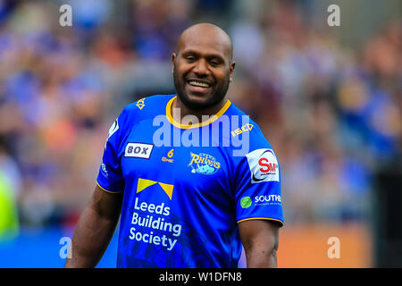 30 JUIN 2019 , l'Émeraude du stade Headingley, Angleterre ; Betfred Super League, Round 20, Leeds Rhinos vs Dragons Catalans ; Robert Lui de Leeds Rhinos en warm up Crédit : Craig Milner/News Images Banque D'Images