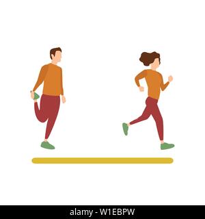 Modèle plat, d'un jogging Femme et un homme faire l'exercice, les activités Sport Illustration de Vecteur