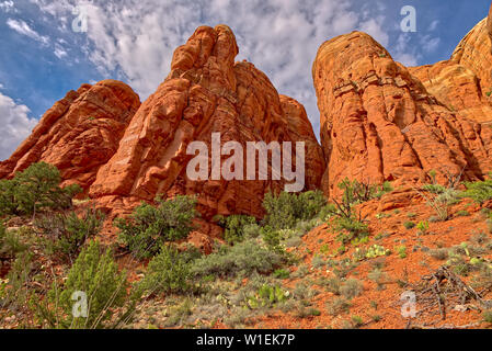 Les murs de Cathedral Rock prises en l'HiLine Trail et randonnée jusqu'à la côté sud de la roche, Arizona, États-Unis d'Amérique Banque D'Images