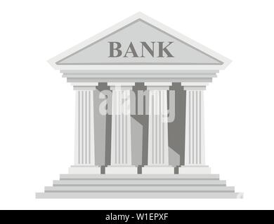 Retro design plat bank building avec des colonnes sans windows vector illustration isolé sur fond blanc. Illustration de Vecteur