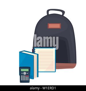 Ordinateur portable sac à dos retour à l'école calculatrice livre vector illustration Illustration de Vecteur