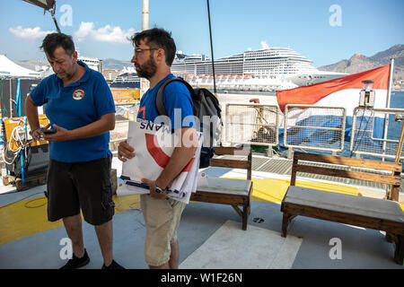 Palerme, Italie. 1er juillet 2019. luca casarini à Palerme pour conférence de presse de Greenpeace. Crédit : Antonio Melita/Pacific Press/Alamy Live News Banque D'Images