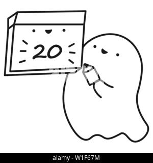 Funny ghost continue calendrier avec la date du mois. Les grandes lignes du dessin. Vector illustration Illustration de Vecteur