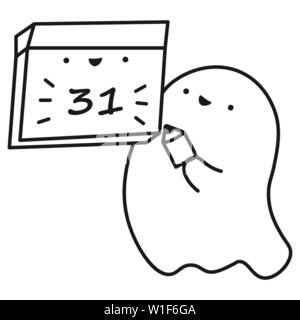 Funny ghost continue calendrier avec la date du mois. Les grandes lignes du dessin. Vector illustration Illustration de Vecteur