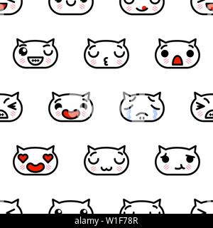 Modèle sans couture avec kawaii Cute chatons emoji. vector illustration cartoon Illustration de Vecteur