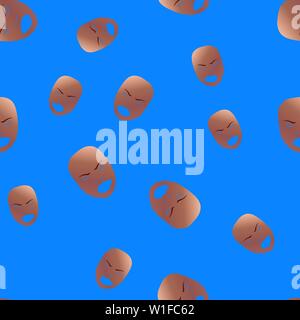 Une modèle de masque de théâtre avec émotion en colère. Vector illustration. Masque en bronze de gradient sur fond bleu. Illustration de Vecteur