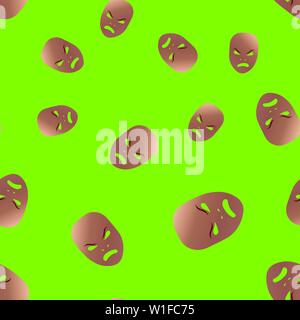 Une modèle de masque de théâtre avec émotion frénétique. Vector illustration. Masque en bronze de gradient sur fond vert. Illustration de Vecteur