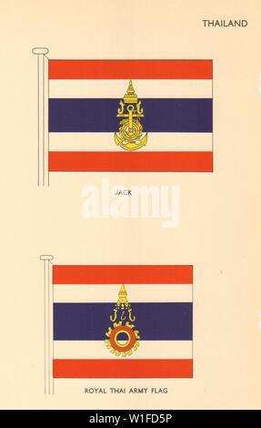 Drapeaux de la Thaïlande. Jack, l'Armée royale thaïlandaise Flag 1955 old vintage print photo Banque D'Images