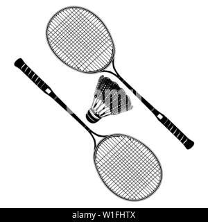 Raquette Badminton volant et silhouettes noires, vector illustration Illustration de Vecteur