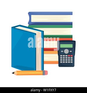 Livres calculatrice crayon empilés retour à l'école vector illustration Illustration de Vecteur