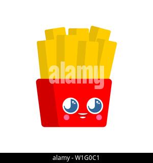 Cute kawaii frites isolés. funny cartoon style restauration rapide. Les enfants de caractère. Style pour les enfants. Illustration de Vecteur