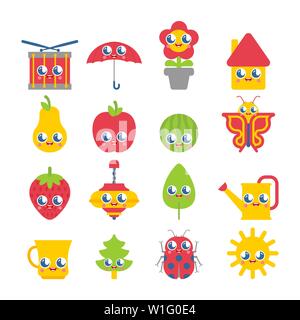 Cute Cartoon set. Kawaii collection. Caractère des enfants Illustration de Vecteur