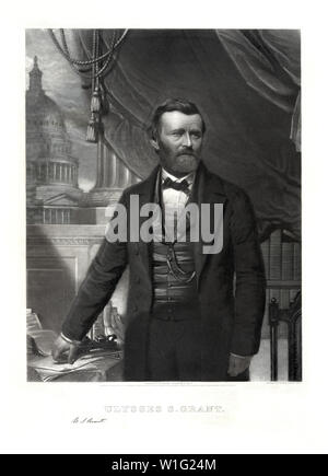 Ulysses S. Grant (1822-85), 18e président des États-Unis 1869-77, général de l'Armée de l'Union pendant la guerre civile américaine, Half-length Portrait, gravure par William Sartain, 1866 Banque D'Images