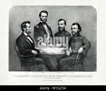 Le président Lincoln au général. La subvention de l'Administration centrale, à City Point, Virginia, mars 1865, lithographie, Currier & Ives Banque D'Images