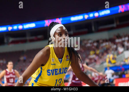 RIGA, Lettonie. 1er juillet 2019. Championnat de basket européen des femmes, communément appelé Eurobasket Women 2019 , match entre la Lettonie et la Suède l'équipe de l'équipe de Arena Riga, Riga, Lettonie. Banque D'Images