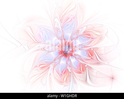 Haute résolution moderne avec fond de fleurs exotiques à la grande fleur. Abstract fractal fleur pastel sur un fond blanc avec des vagues, des courbes et Banque D'Images