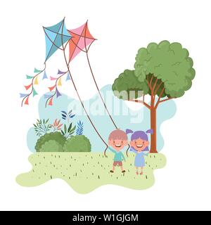 Bébé couple debout avec cerf-volant dans la main Illustration de Vecteur