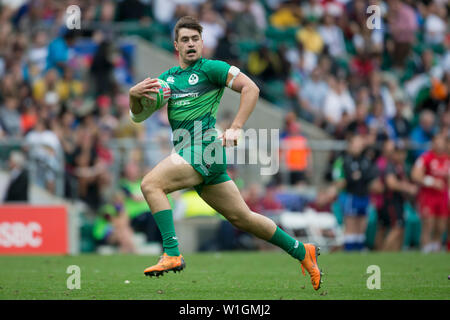 26 mai 2019, Grande Bretagne, Londres : l'avant-dernier tournoi du monde HSBC Série de rugby à 7 sur 25 et 26 mai 2019 à Londres (GB). Expérience de l'Irlande par Bryan Mollen (Irlande, 12). Photo : Jürgen Kessler/dpa Banque D'Images