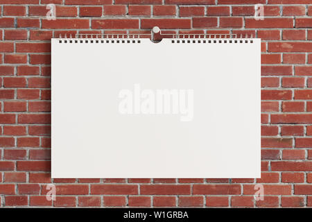 Maquette vierge calendrier horizontal sur le mur de brique. 3d illustration Banque D'Images