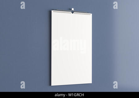 Calendrier vertical blanc sur la maquette le mur bleu. 3d illustration Banque D'Images