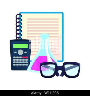 Verres ballon chimie calculatrice portable retour à l'école vector illustration Illustration de Vecteur