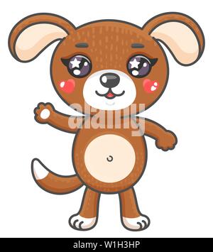 Chiot mignon cartoon vector illustration. Smiling bébé animal chien dans le style kawaii isolé sur fond blanc. Illustration de Vecteur