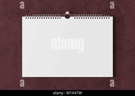 Calendrier horizontal en blanc sur la maquette du mur de béton. 3d illustration Banque D'Images