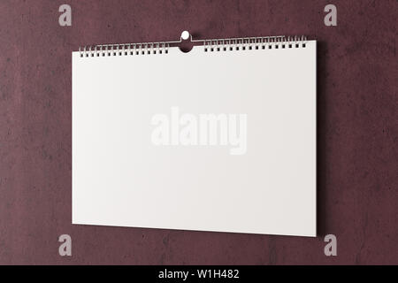 Calendrier horizontal en blanc sur la maquette du mur de béton. 3d illustration Banque D'Images