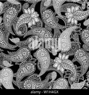 Gris et noir traditionnel modèle Paisleys magique transparente pour l'écran conception ou du tissu l'impression textile Illustration de Vecteur