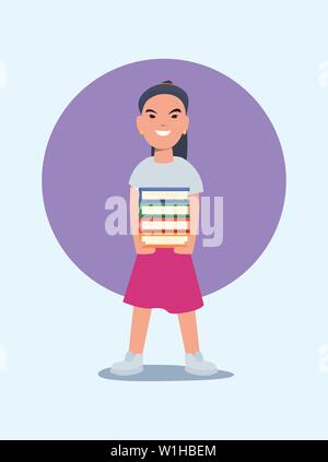 Jeune fille avec des livres empilés retour à l'école vector illustration Illustration de Vecteur