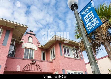 Floride,Brevard County,Melbourne,centre-ville historique,main Street,revitalisation,préservation,maison maisons maisons résidence,bâtiment de logement,rose,str Banque D'Images