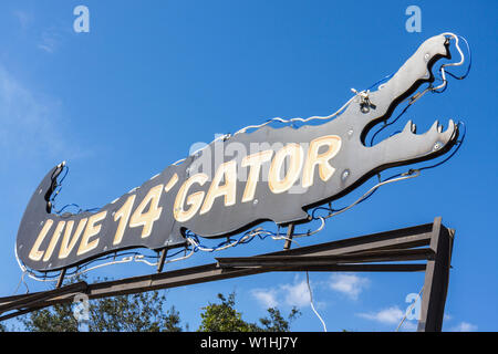 Florida Highlands County, Sebring, US Highway route 27, Watering Hole, bar lounge pub, boisson boisson buvant spot, panneau au néon sur la route, alligator live, Bully, a Banque D'Images