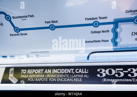 Miami Florida,Omni Loop,Metromover,transports en commun,transport en commun,transport automatisé de personnes,carte,arrêts de boucle,circuit,panneau,logo,multilingue,anglais,Spa Banque D'Images