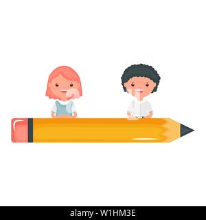 Mignon petit couple étudiants avec crayon design illustration vectorielle Illustration de Vecteur