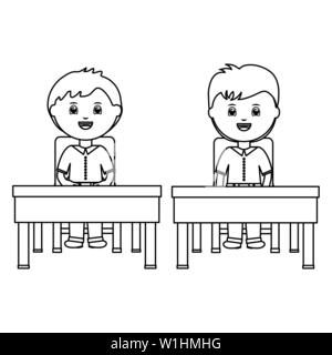 Cute little étudiants garçons assis dans schooldesk vector illustration design Illustration de Vecteur